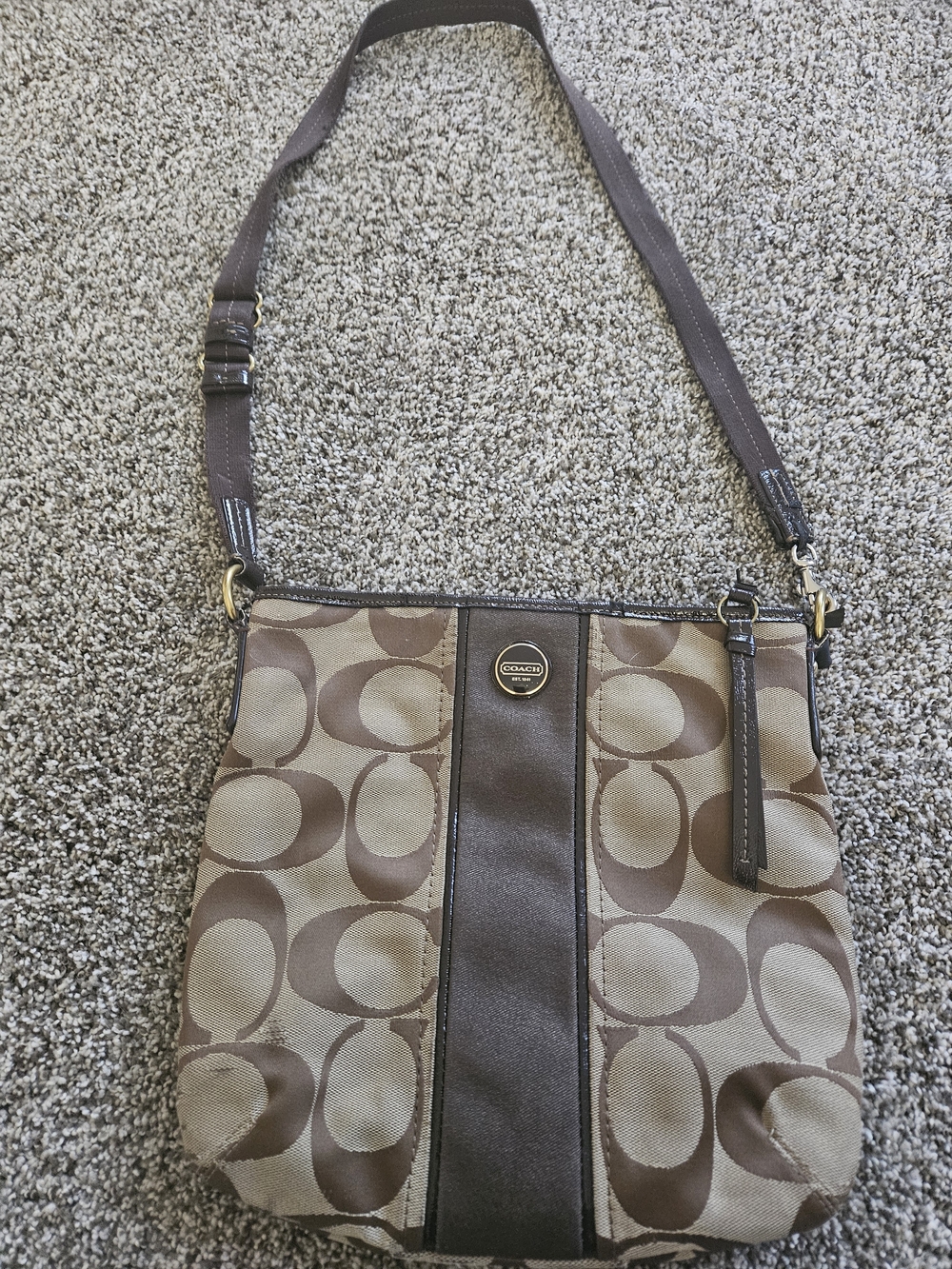 Coach Brown Signature Crossbody with Dark Brown Leather Trim